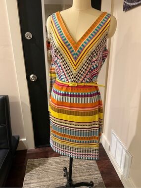 Vibrant Striped V-Neck Summer Dress in Yellow and Multi